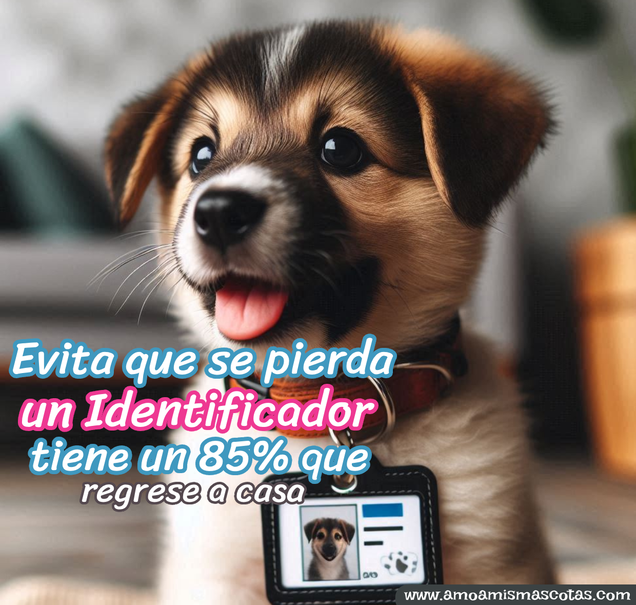 Perrito con identificador que aumenta su seguridad en caso de extravío