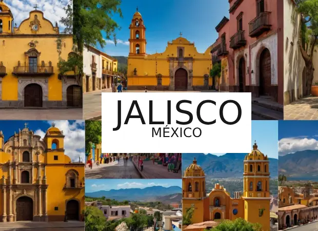 Collage de los sitios turísticos más visitados de Jalisco