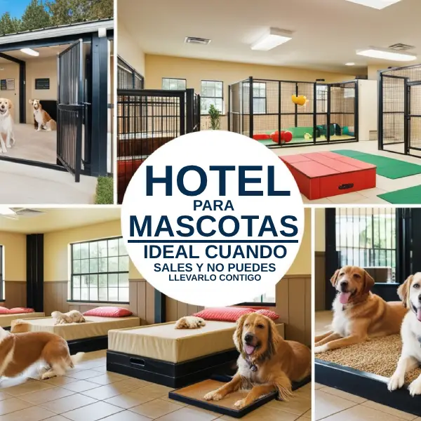 Hotel canino con perros relajados en un entorno cómodo y seguro.