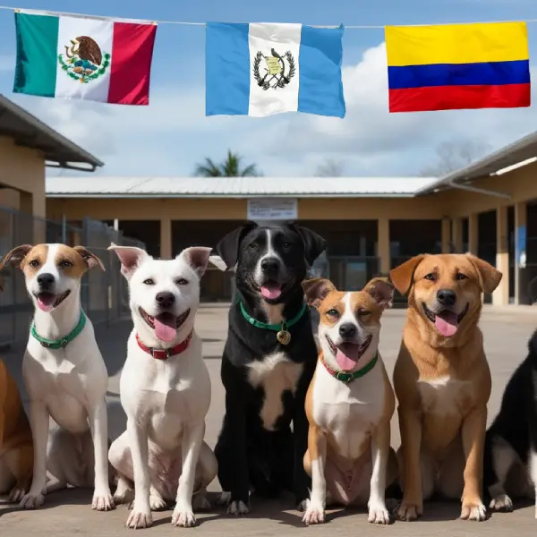 Refugio de perros en América Latina con perros de diversas regiones del continente