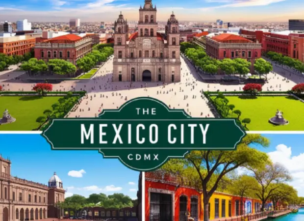 Vista representativa de la Ciudad de México con monumentos icónicos.