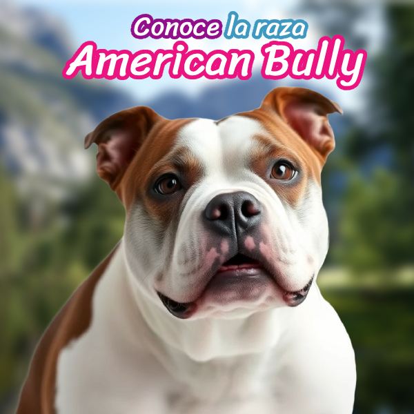 Infografía del American Bully con tamaño, peso, altura, origen, esperanza de vida y colores.