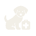 Icono de un perro con cruz indicando auxilio veterinario light